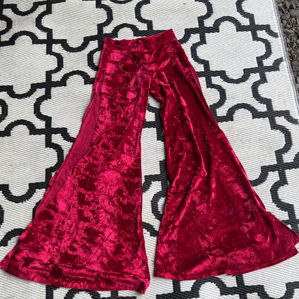 Velvet Flare Pants in Deep Red